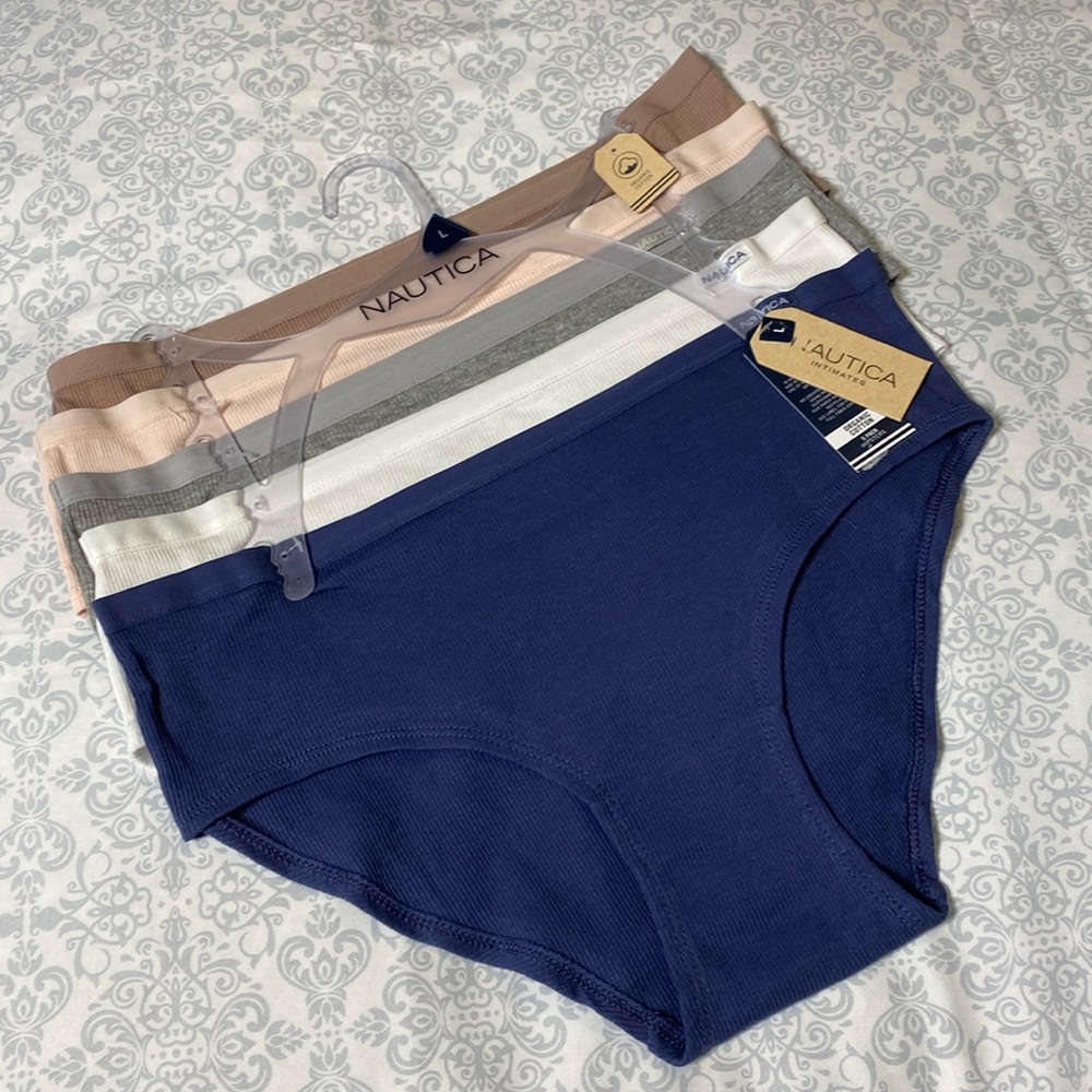 NWT Nautica Intimates Organic Cotton Ribbed Hipster Panties, 5-Pack